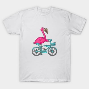 Flamingo Riding A Bicycle Cool Bikers Funny Bike Bird Gift T-Shirt